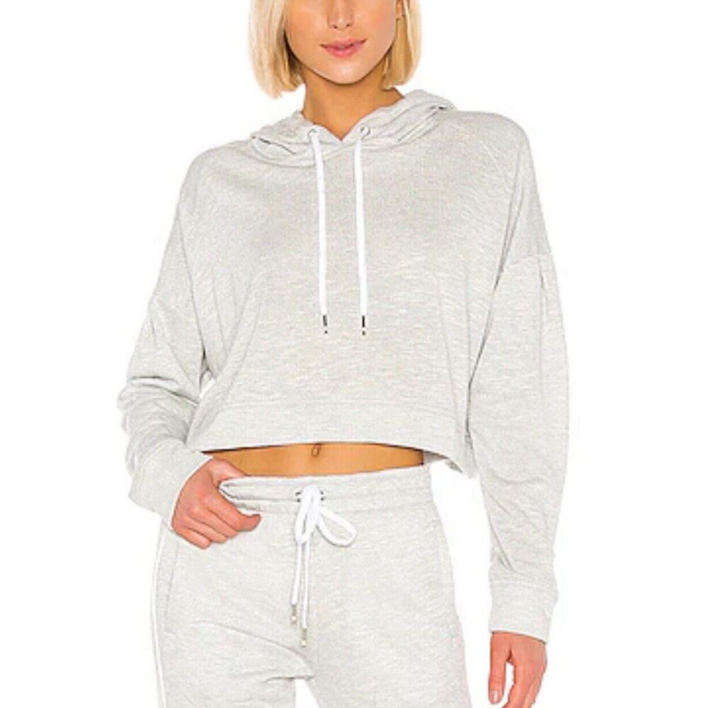 Alala Volt Hoodie Sweatshirt Women Size XS Cropped Gray Silver Metallic Active